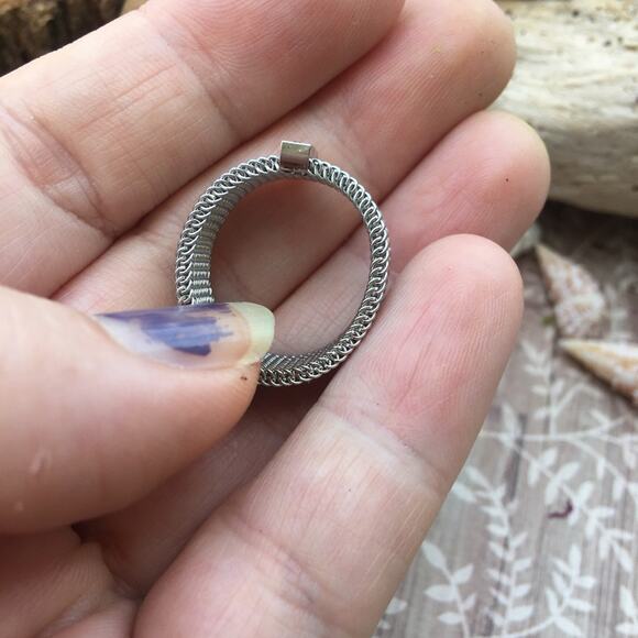 Stainless Steel Mesh CZ Ring Size 8 - Picture 4 of 6